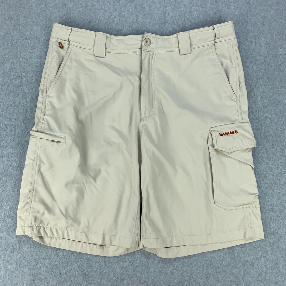 Simms Fishing Cargo Shorts Mens L Tan Nylon Quick Dry Outdoor Performance